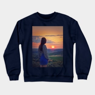 girl watching the sunset Crewneck Sweatshirt